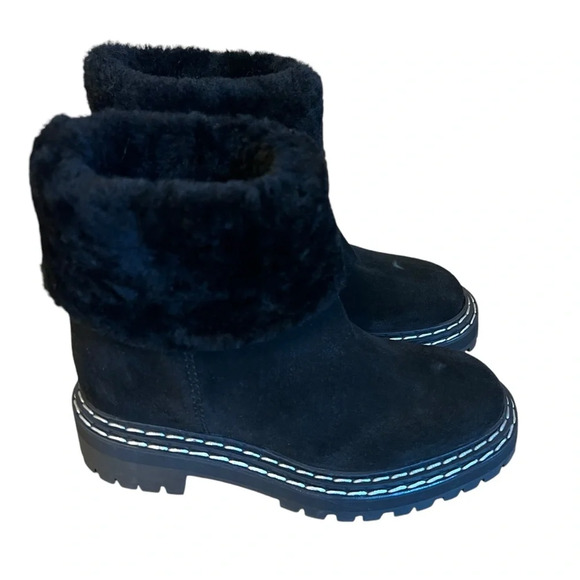 Proenza Schouler Shearling Lined Suede Lug Sole Ankle Boots Black IT 36.5 NWOB - Picture 7 of 11